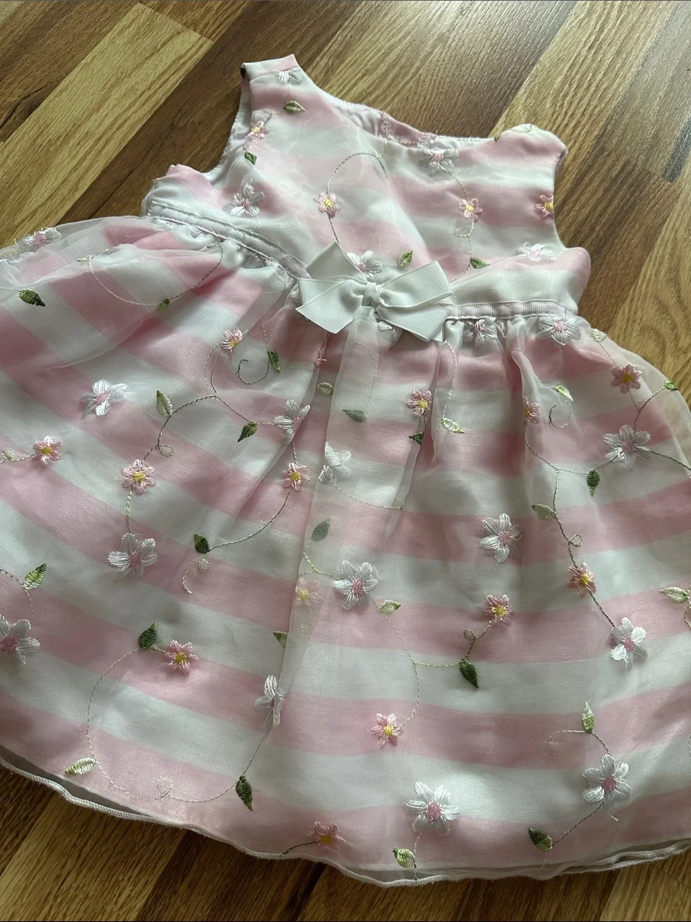 Girls' Pink Floral Stripe Bow Dress 24 M